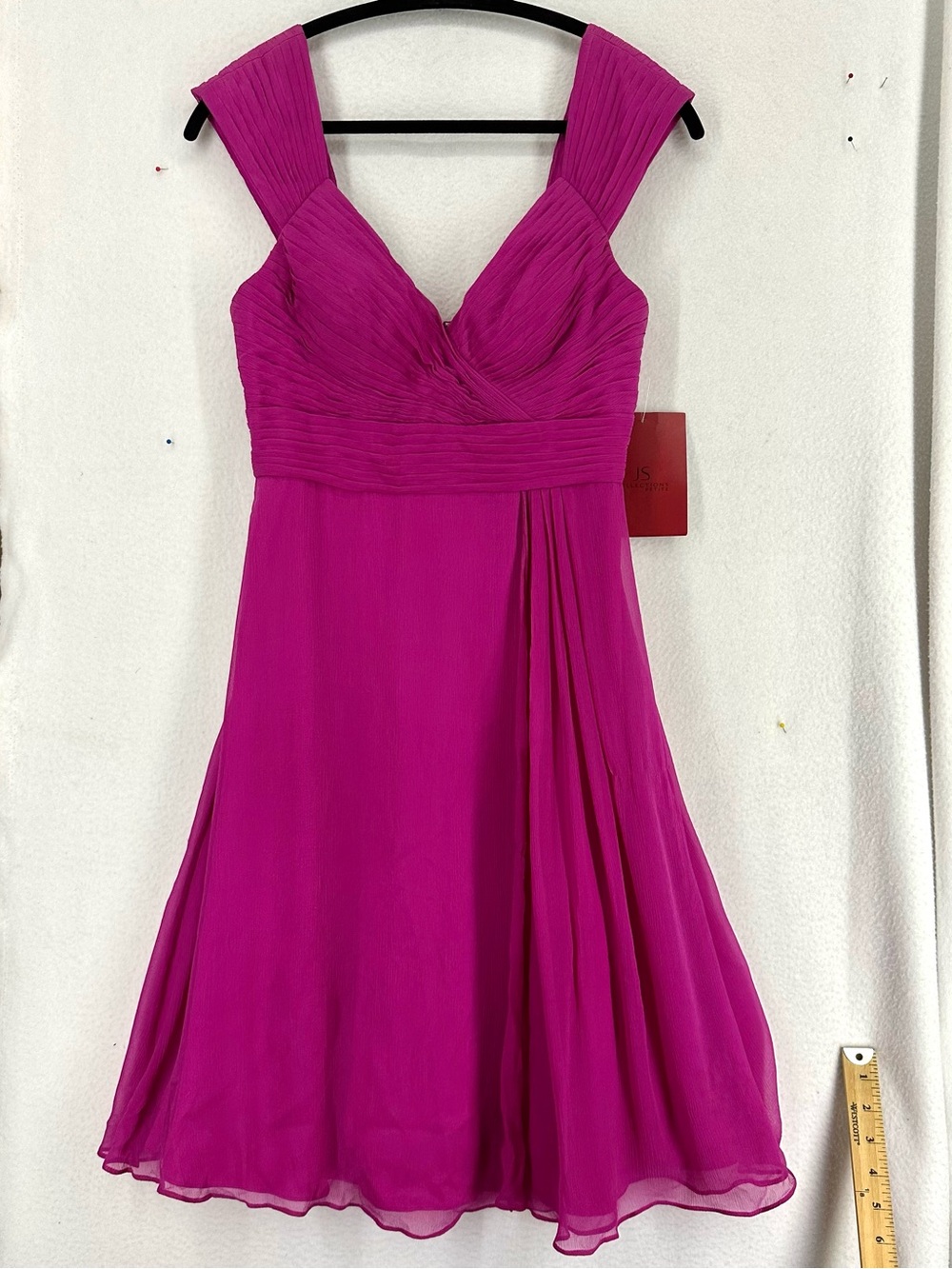 JS Collections 100% Silk Pink Chiffon Mini Dress Women’s Size 6 NWT